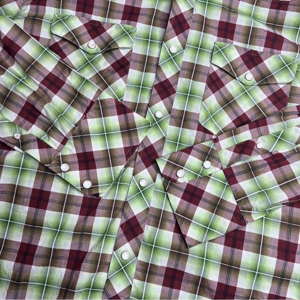 Banana Republic Green Brown Plaid Western Pearl Snap Shirt Boho Cowboy Grunge